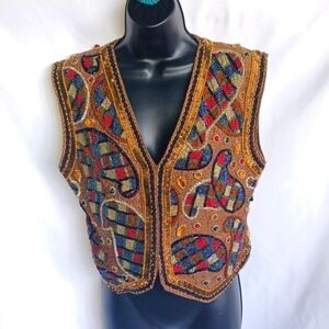 Royal Collections Vintage Beautiful beaded silk vest, Heavy, Sz M